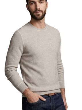 Club Monaco Men Merino Wool Beige Textured Crewneck Sweater